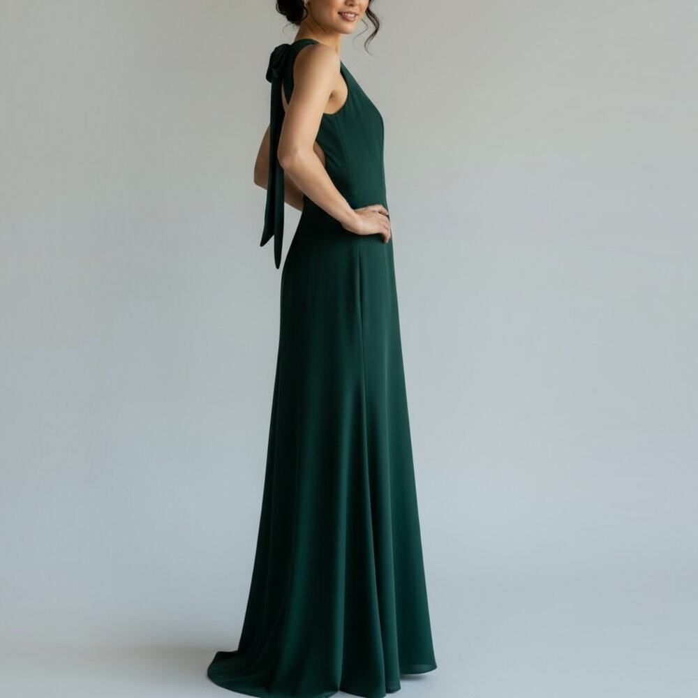 Dessy Collection Formal Dress Evergreen Halter Open Tie Back Front Slit Size 12R